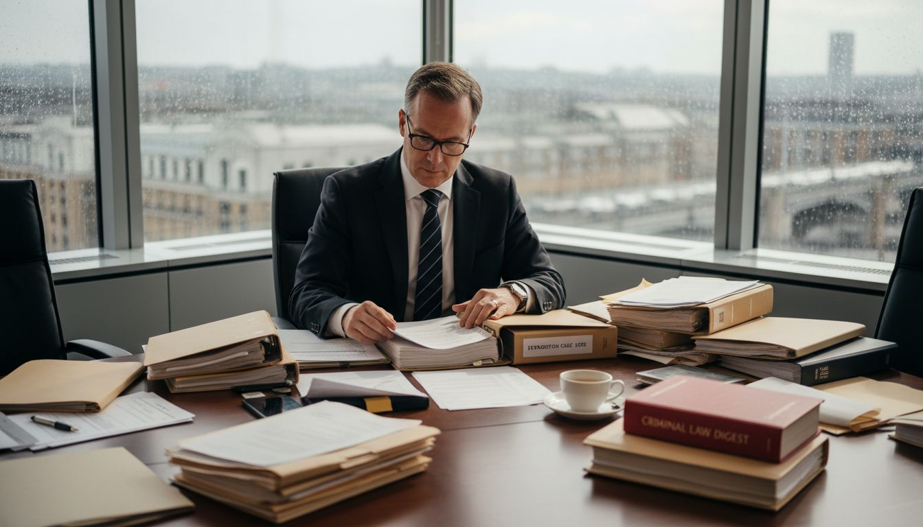 Barrister reviewing extradition legal documents