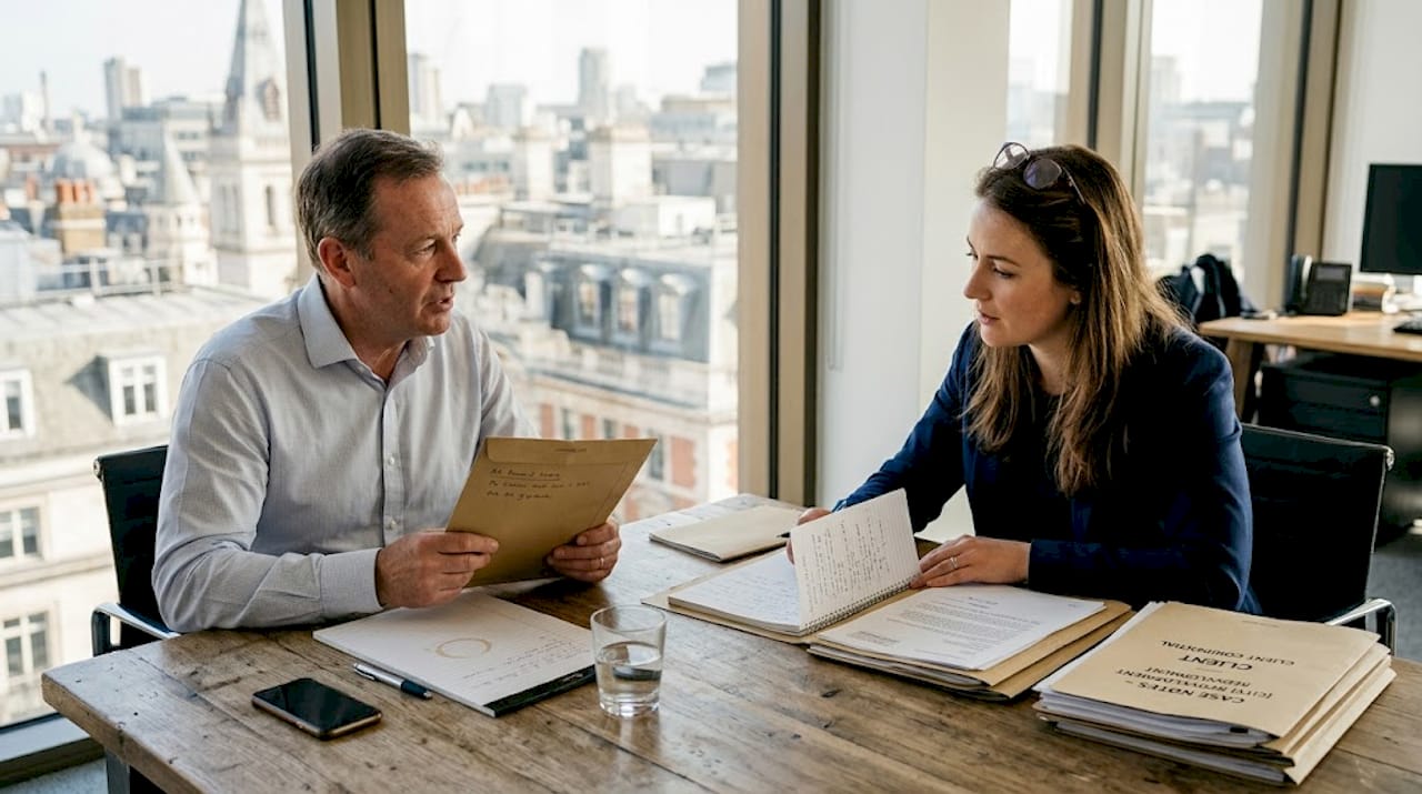Solicitor consults urgent legal case documents