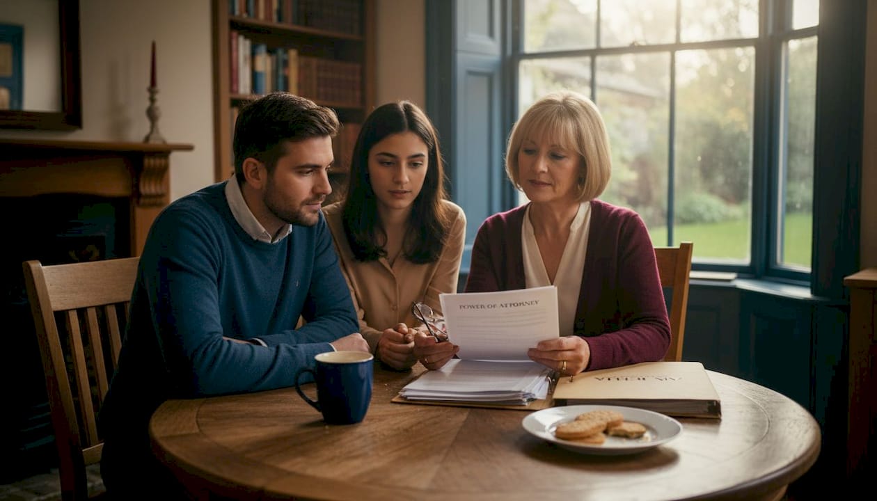 Family reviewing power of attorney together
