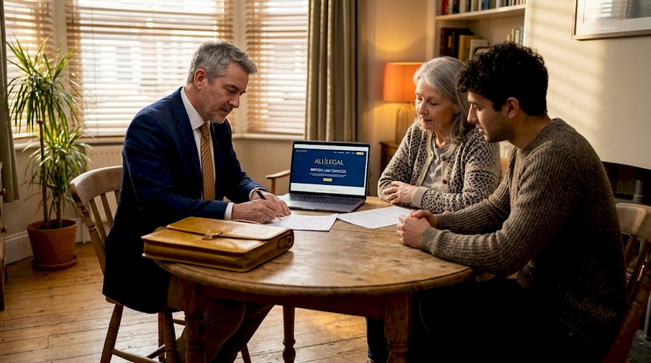 Solicitor meeting family discussing guardianship papers