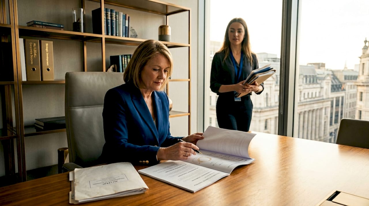 Executive reviewing leadership succession plans in office