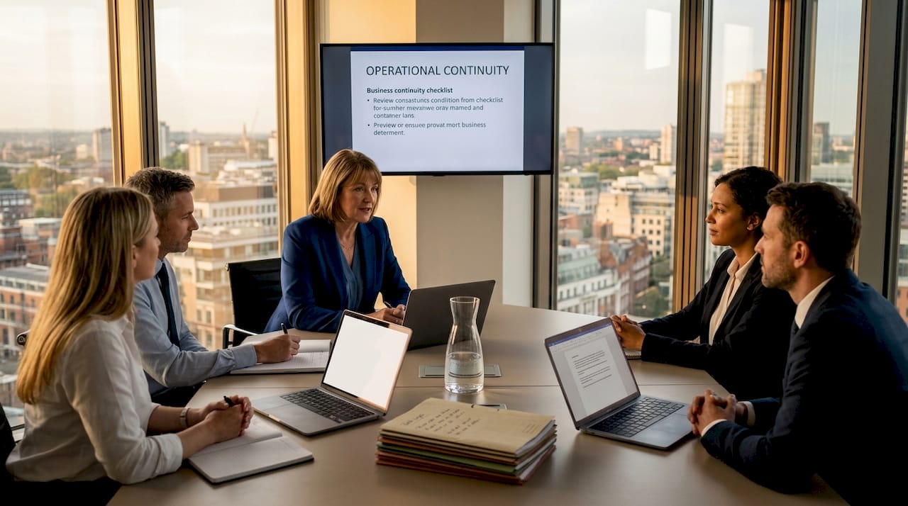 Manager leads business continuity planning meeting