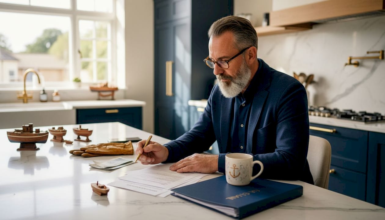 Vessel owner examines registration documents at home