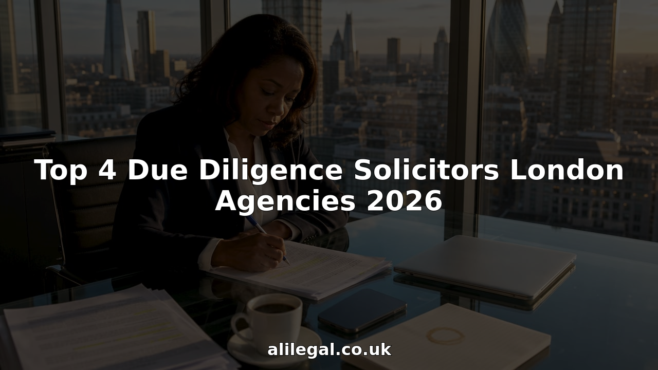 Solicitor reviewing printed due diligence documents in London office