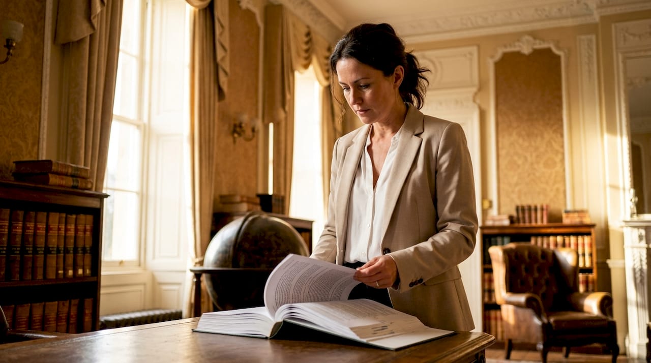 Personal injury lawyer reviewing case files in office