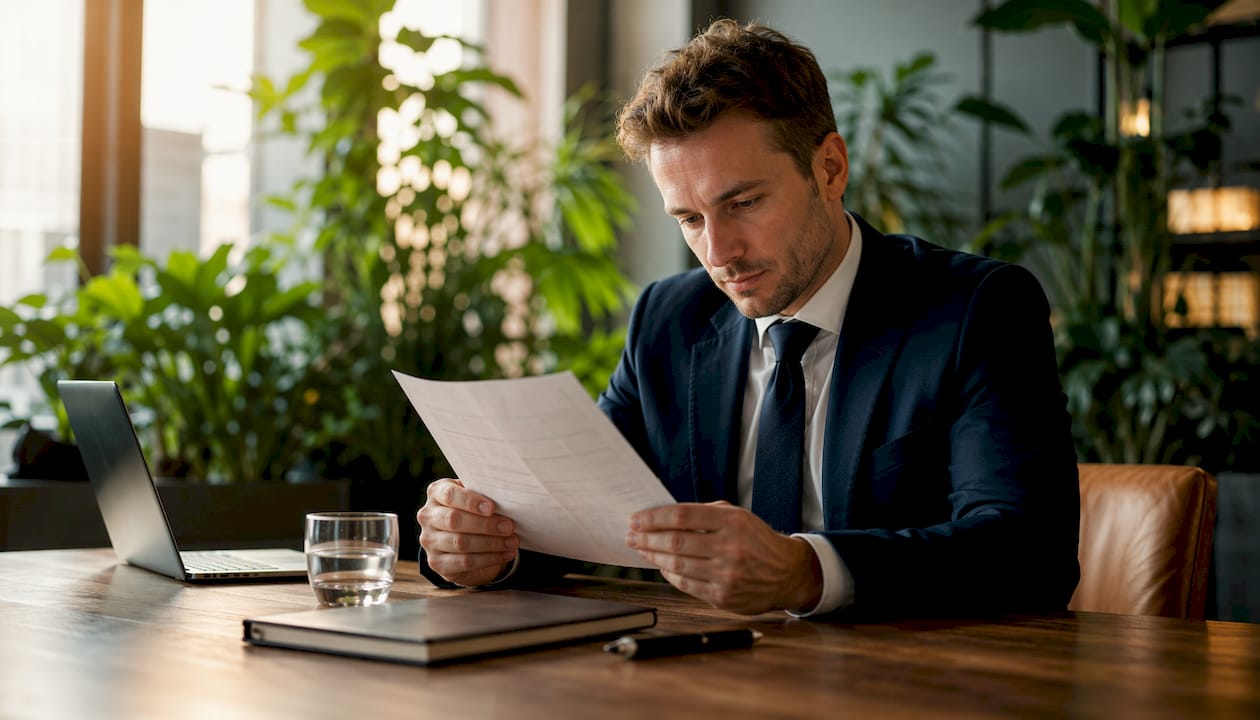 Hands holding compliance checklist in meeting room