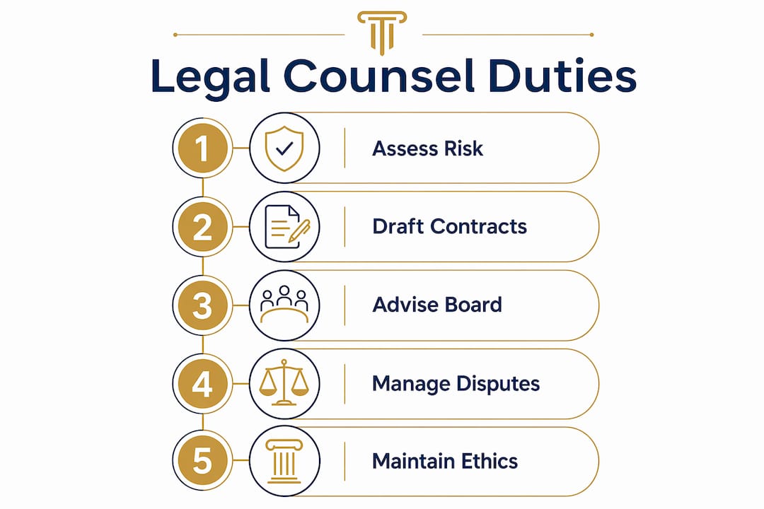 Infographic showing main legal counsel duties in steps