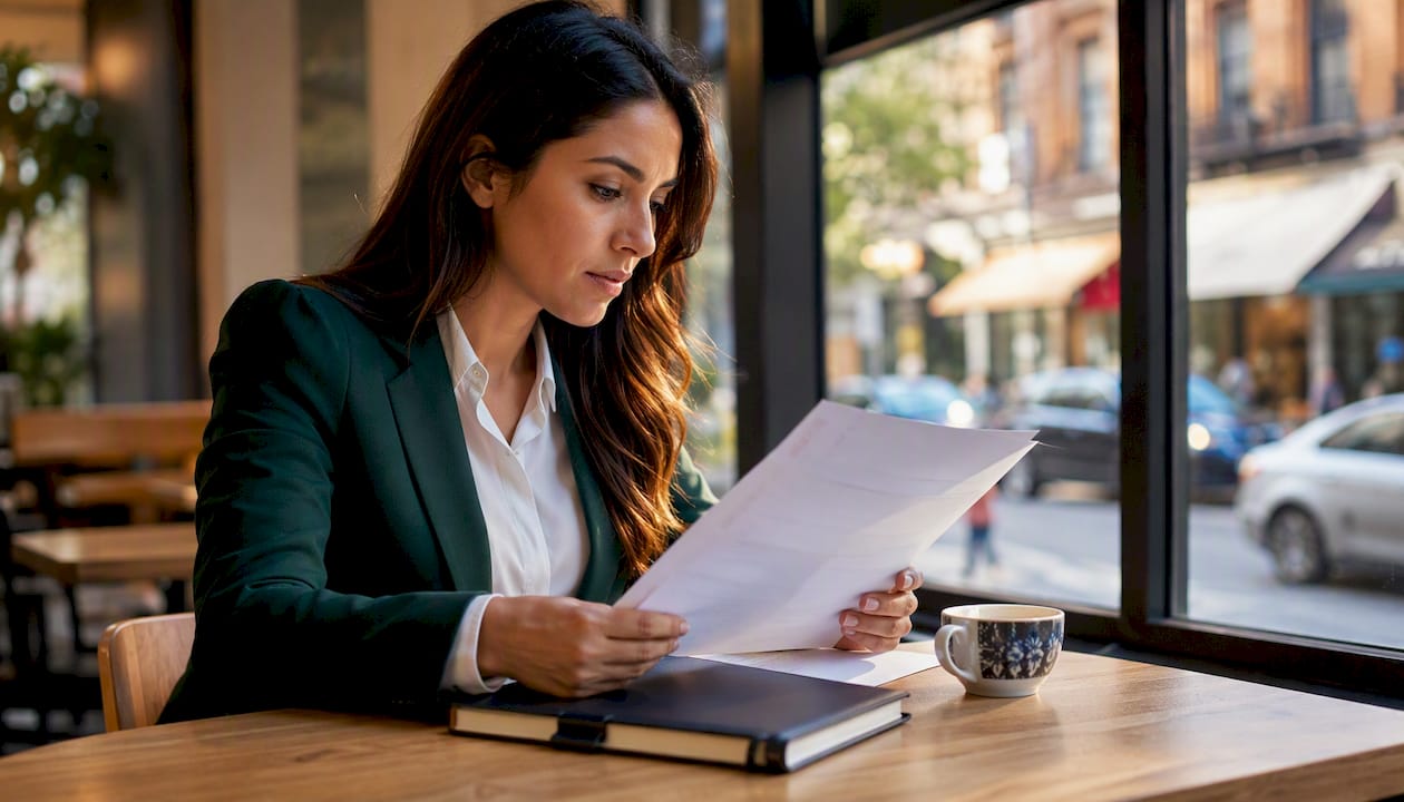 Personal injury lawyer reviewing case documents in office