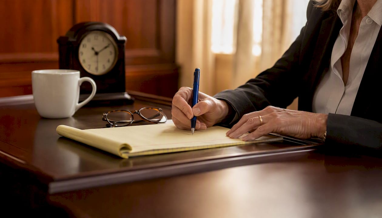 Mediator taking notes during private caucus session