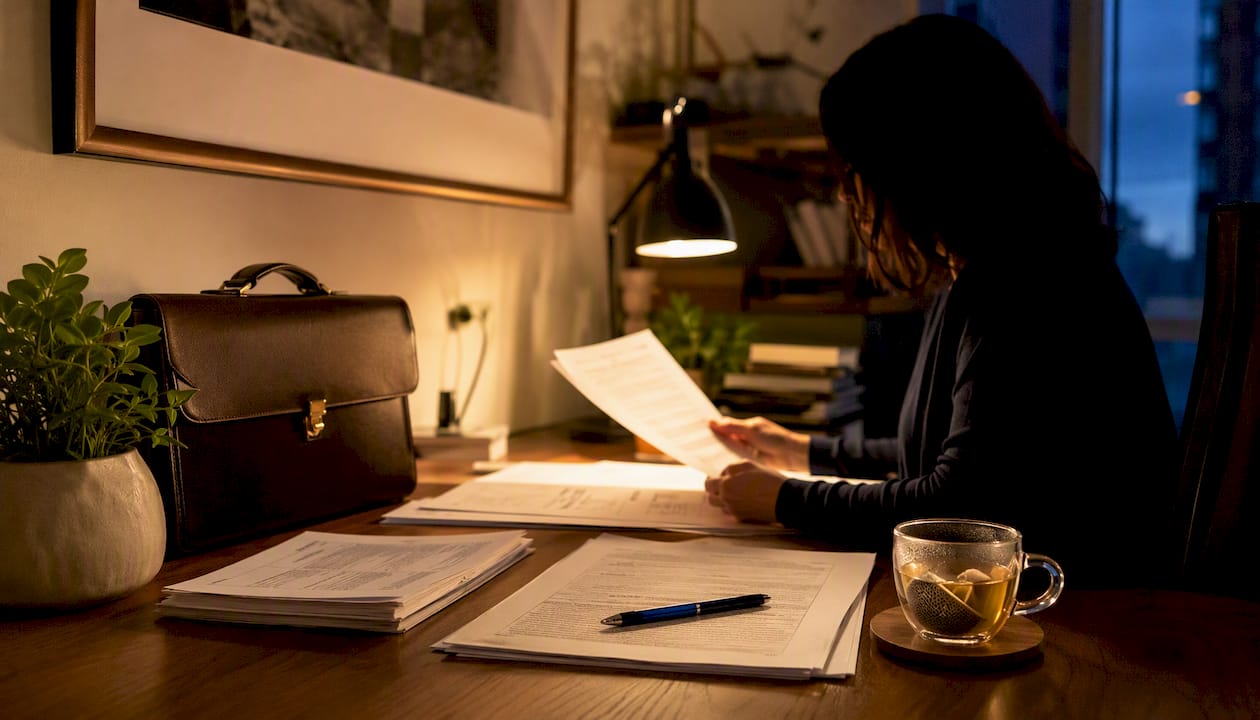 Conveyancer's desk with legal search documents