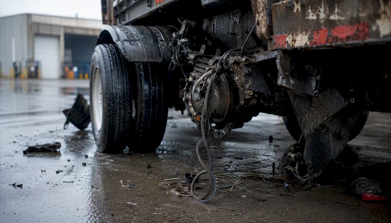 Damaged commercial truck axle after accident