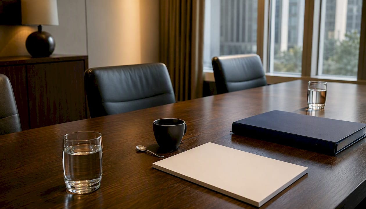Table set for legal mediation session
