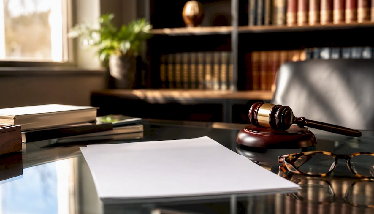 Legal fee invoice with gavel and glasses