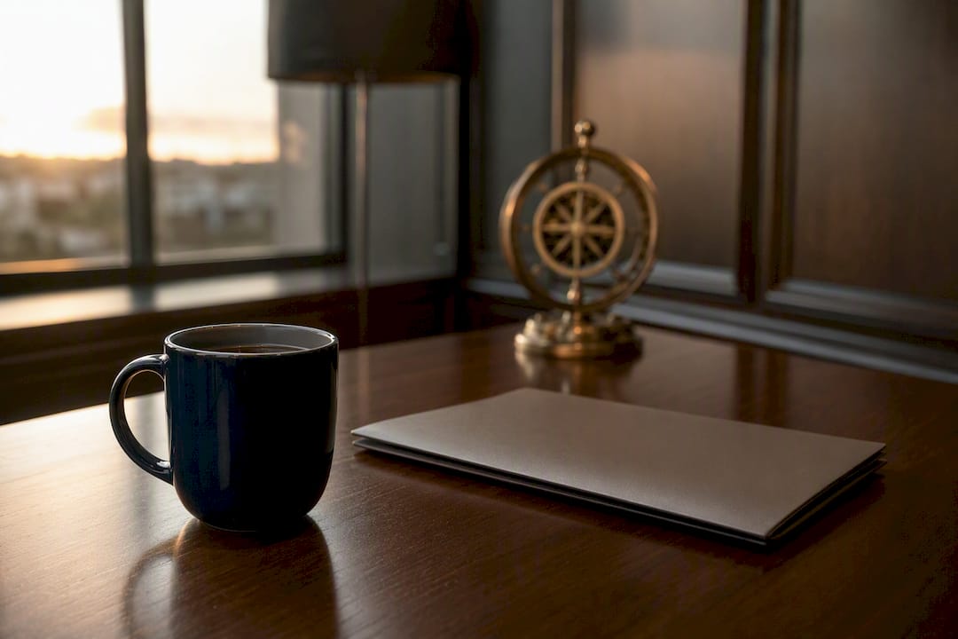 Mediation room with scale and coffee cup