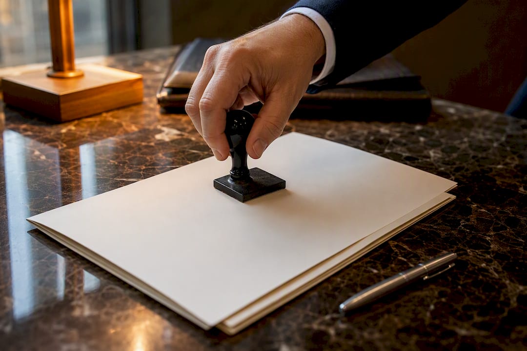 Lawyer stamping personal injury claim folder