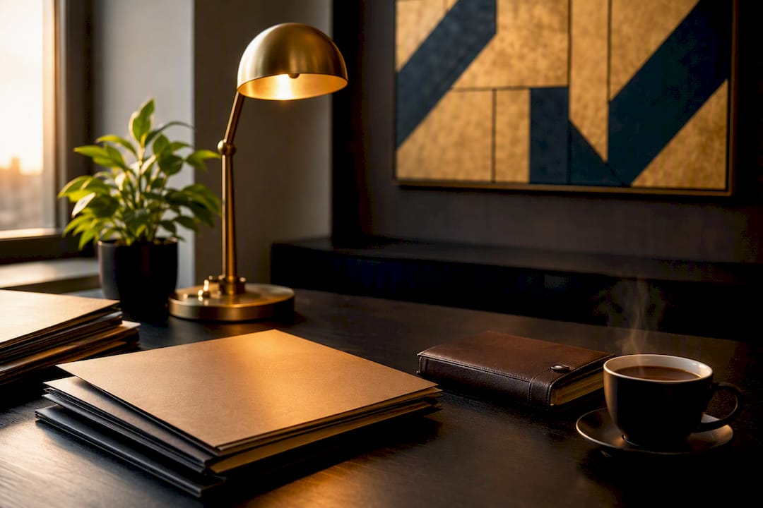 Corporate legal office workspace with folders