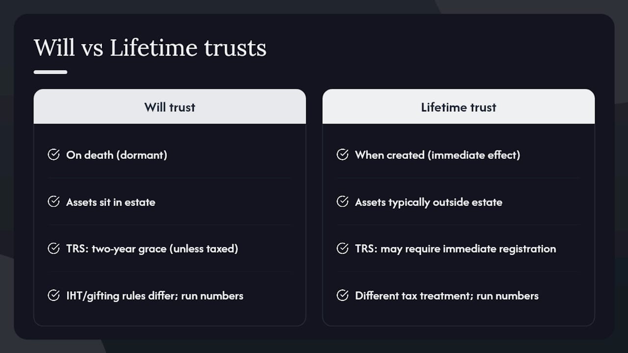 Will trusts versus lifetime trusts comparison