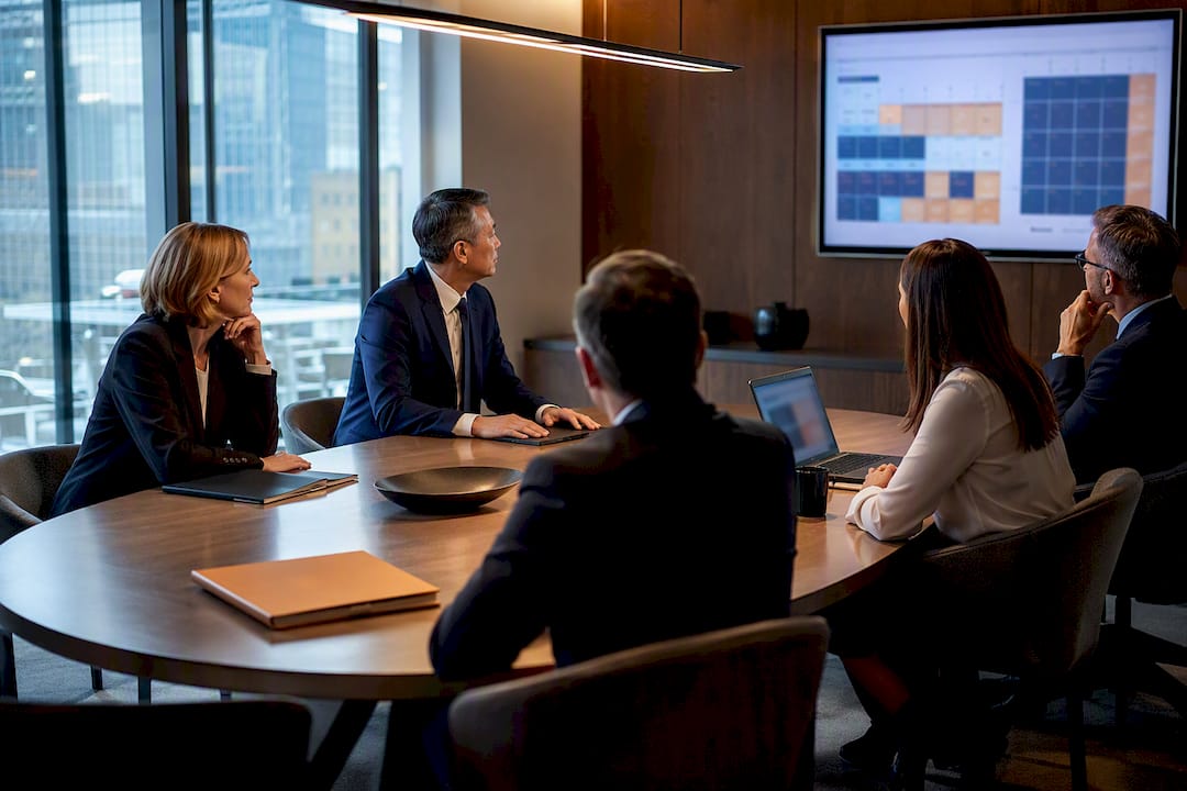 Directors reviewing a board compliance schedule