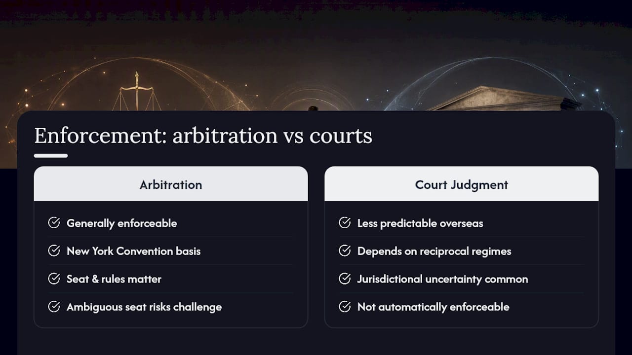 Clauses addressing enforcement of awards and judgments — overview diagram